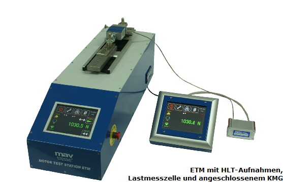 Aufbau während der Kalibrierung: ETM, KMG und Lastmesszelle Aufbau während der Kalibrierung: ETM, KMG und Lastmesszelle